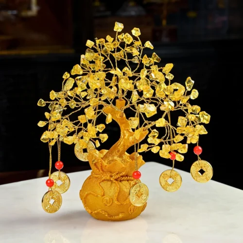 Cocon Citrine Crystal Tree with golden-yellow citrine gemstone chips