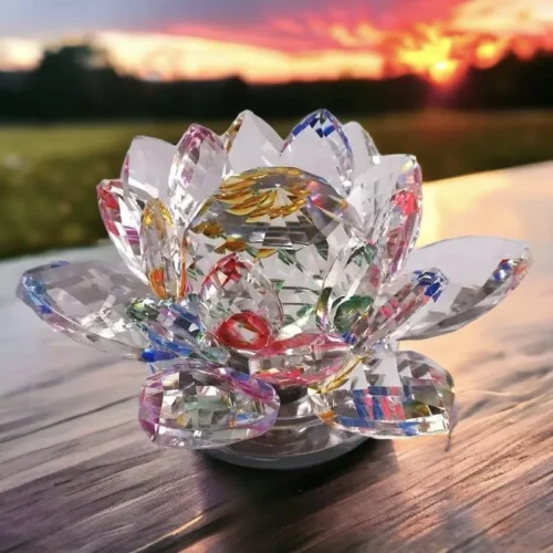 Crystal Lotus Fengshui crystal lotus flower placed on home altar for prosperity
