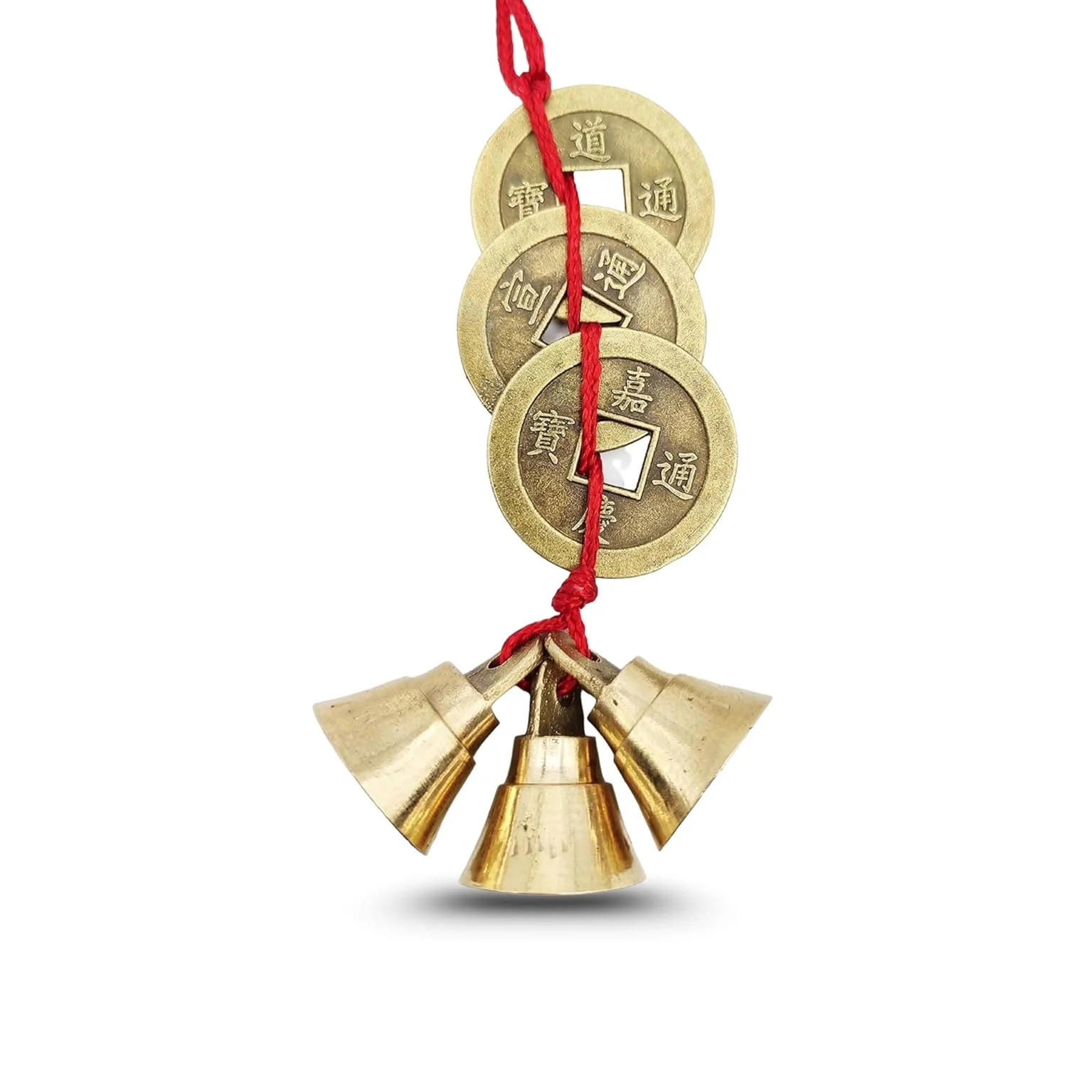 Three Chinese Fengshui Hanging 3 Bell with Three Chinese Coins - voguesanctuary