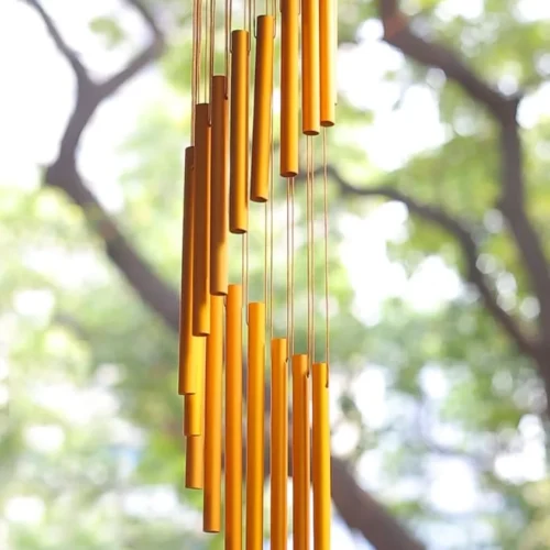 Paradigm Pictures Golden Wind Chimes for Home Decoration with elegant design and soothing sound, ideal for balcony, entrance, or indoor decor.