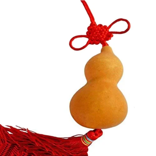 Traditional Feng Shui Wu Lou Gourd on Wooden Stand